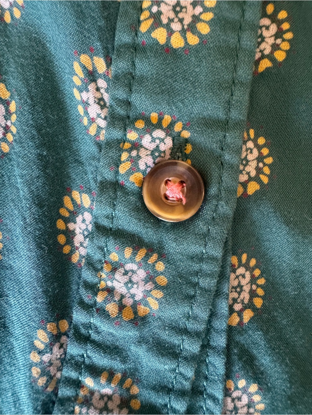 Anthropologie Teal Button-Down Shirt with Cream Dot Motif - Picture 3 of 8